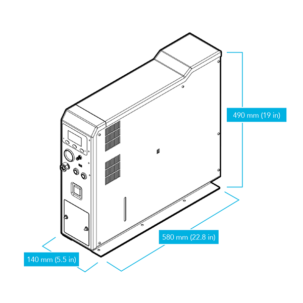 DIBUJO DE LÍNEA CON DIMENSIONES DEL GENERADOR DE HIDRÓGENO DE TORRE VICI DBS NM PLUS 300 FID