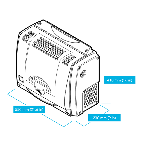 VICI DBS GC Plus Zero Air Generator line drawing with dimensions