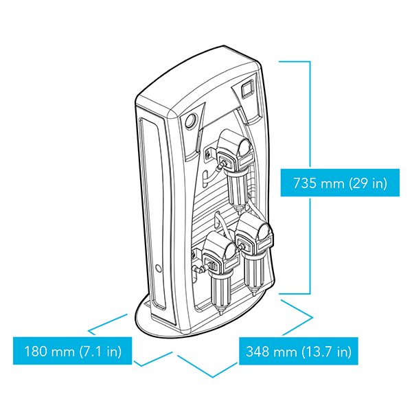 VICI DBS MINI WHISPER NITROGEN GENERATOR LINE DRAWING WITH DIMENSIONS